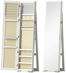 HOMCOM Joalheiro de Pé Armário para Joias com 6 Luzes LED Fechadura Prateleiras Suportes para Anéis 38x38x157 cm Branco e Bege