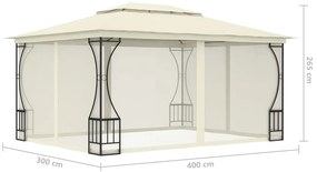 Gazebo com redes 300x400x265 cm creme