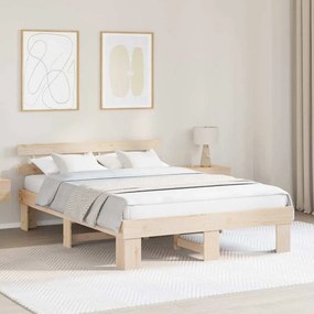 vidaXL Estrado de Cama com Cabeceira 140x200 cm Madeira Maciça de Pinho