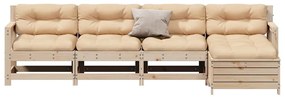 5 pcs conjunto lounge de jardim c/ almofadões pinho maciço