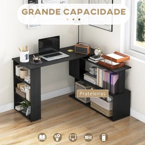 Mesa de Computador Secretária Mesa de Canto Giratória 360° com 5 Prateleiras 120x110x74,5 cm Preto