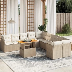 11 pcs conjunto sofás de jardim c/ almofadões vime PE bege
