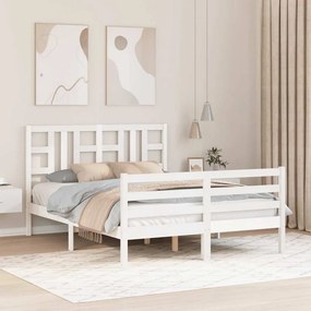 Estrutura de cama com cabeceira 140x190cm madeira maciça branco