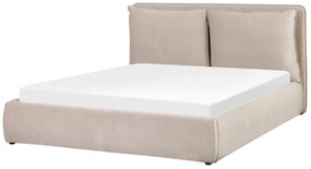 Cama de casal com arrumação em veludo creme 160 x 200 cm BAJONNA Beliani