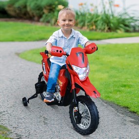 HOMCOM Mota Elétrica Infantil Motocicleta Elétrica para Crianças acima de 3 Anos com Luzes Música e Rodas de Apoio 109x52,5x70,5cm Vermelha