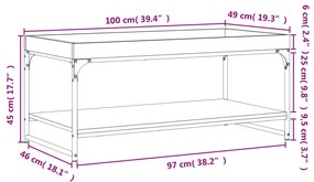 Mesa centro 100x49x45 cm derivados de madeira carvalho castanho