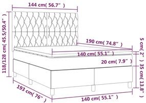 Cama box spring c/ colchão/LED 140x190cm tecido castanho-escuro