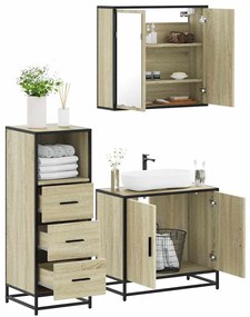 vidaXL 3 pcs conj. móveis casa banho derivados madeira carvalho sonoma