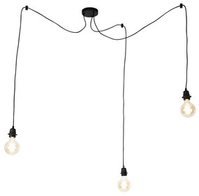 Candeeiro de suspensão industrial preto 3 luzes - Cava Moderno