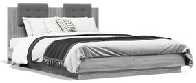 Estrutura de cama c/ cabeceira/luzes LED 150x200cm cinza sonoma