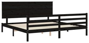 Estrutura de cama com cabeceira 200x200 cm madeira maciça preto