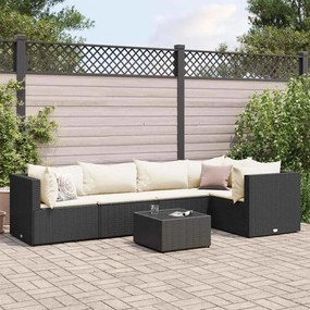 vidaXL 6 pcs conjunto lounge de jardim c/ almofadões vime PE preto