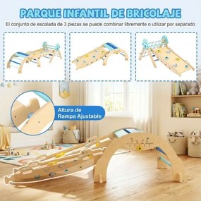 Conjunto de escalada triangular para crianças dobrável com arco, rampa e escalador, brinquedo de madeira para bebés, brinquedo Montessori azul