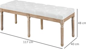Banco de cama estofado, estilo vintage francês 117 C x 40 P x 48 A cm, com revestimento em tecido com aspeto de linho e pés em madeira maciça de cor c