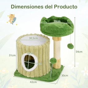 Arranhador para gatos moderno e compacto para gatos pequenos com arranhador de sisal Bola suspensa Verde