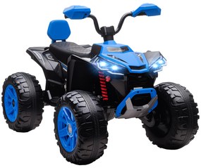Moto 4 Elétrica para Crianças 24V com 2 Lugares 2 Motores Velocidade até 6,5 km/h Faróis Buzina Música e USB 109x68,5x76 cm Azul
