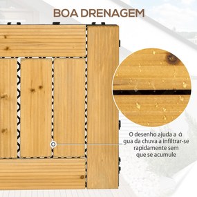 Outsunny Conjunto de 27 Peças de Deck de Madeira para Exterior 30x30cm