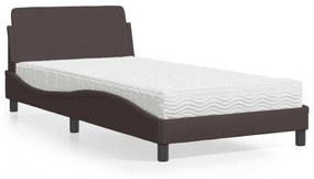 Cama com colchão 100x200 cm tecido castanho-escuro