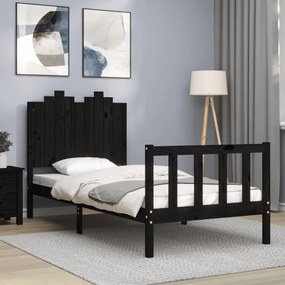 Estrutura de cama com cabeceira 90x200 cm madeira maciça preto