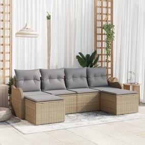 Conjunto de Sofá de Jardim vidaXL de 6 Peças com Almofadas Bege em Vim