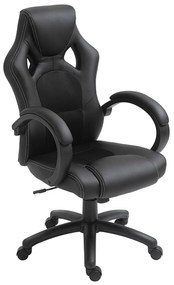 HOMCOM Cadeira Escritório Ergonómica Giratória Altura Ajustável Encosto Alto Estofada Couro PU Malha Transpirável 71x61x108 cm Preto