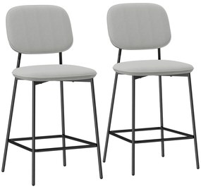 HOMCOM Conjunto de 2 Bancos de Bar Bancos Altos de Cozinha com Apoio para os Pés Estofados em Veludo 45x49x102 cm Cinza Claro