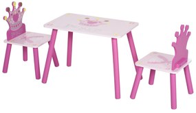 HOMCOM Conjunto de Mesa e 2 Cadeiras Infantis de madeira para crianças acima de 2 anos Set de Mesa 55x34x42cm e Cadeiras 28x26x50cm Rosa