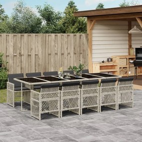 vidaXL 11 pcs conjunto jantar p/ jardim c/ almofadões vime PE cinzento