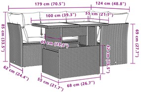 5 pcs conjunto sofás de jardim com almofadões vime PE preto