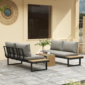 Conjunto de Jardim de 3 Peças Móveis de Exterior com 2 Sofás de 2 Lugares e Mesa de Centro Versátil Conjunto de Sofá de Exterior  Cinza