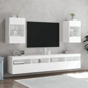 Móveis de parede p/ TV com luzes LED 2 pcs 40x30x60,5 cm branco