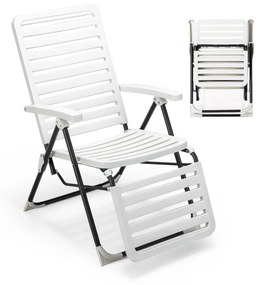 Espreguiçadeira PP cadeira reclinável dobrável com encosto de 7 posições e apoio para os pés confortável branco