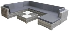 8 pcs conjunto lounge de jardim c/ almofadões vime PE cinzento