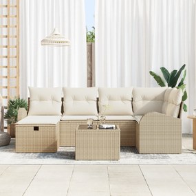 Conjunto de Sofá de Jardim 7 Peças com Almofadas Bege Poliratan
