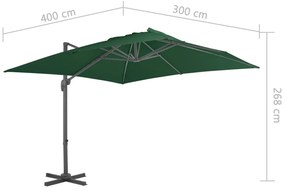 Guarda-sol cantilever c/ poste alumínio 400x300 cm verde