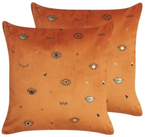 Conjunto de 2 almofadas decorativas veludo laranja 45 x 45 cm AEONIUM Beliani