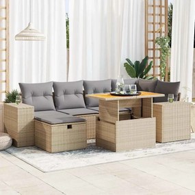 8 pcs conjunto sofás jardim com almofadões vime PE/acácia bege