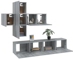 7 pcs conjunto móveis TV derivados de madeira cinzento cimento