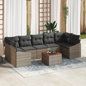 vidaXL Conjunto de Sofá de Jardim de 8 Peças com Almofadas Cinzas de Rattan Poliéster e Acácia