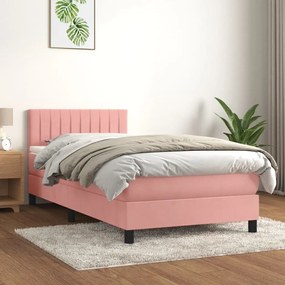 Cama com molas/colchão 100x200 cm veludo rosa