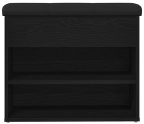 Banco de Armazenamento Preto Carvalho 60x30x48 cm Madeira de Engenhari