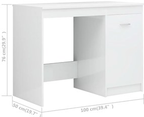 Secretária 140x50x76 cm contraplacado branco brilhante