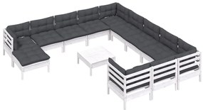 13 pcs conjunto lounge de jardim c/ almofadões pinho branco