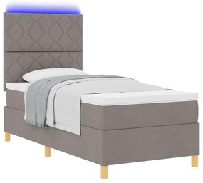 Cama Box Spring com Colchão &amp; LED Taupe 100x200 cm Tecido