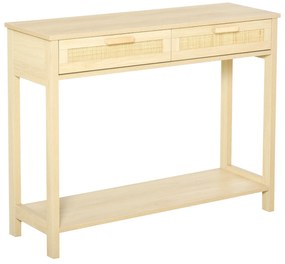 HOMCOM Mesa consola tipo aparador em malha com 2 gavetas e prateleira inferior para o corredor Quarto sala de estar 100x30x76 cm Natural