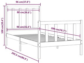 Estrutura de cama 90 x 200 cm madeira maciça