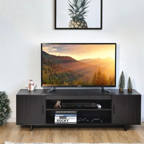 Armário de TV em madeira moderno TV até 65" com 2 Armários e Prateleiras Abertas Cinzento Escuro