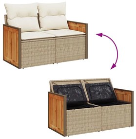 4 pcs conjunto de sofás para jardim c/ almofadões vime PE bege