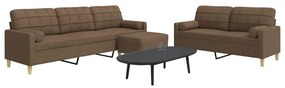 vidaXL 3 pcs conjunto de sofás c/ almofadas/apoio pés tecido castanho