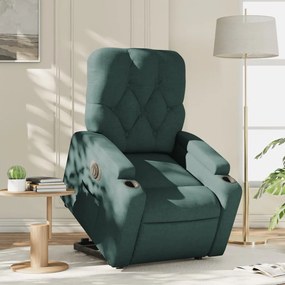 vidaXL Poltrona elétrica reclinável/elevatória tecido verde-escuro